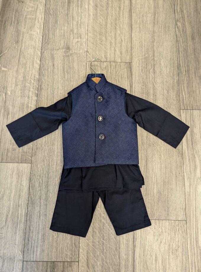 Kurta pyjama met waistcoat- navy blue