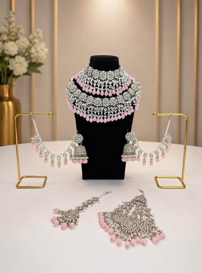 Bridal set roze met zilver- 1532