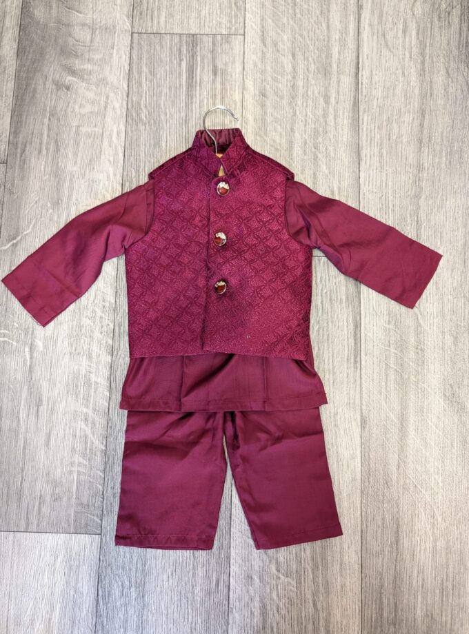 Kurta pyjama met waistcoat- bordeaux