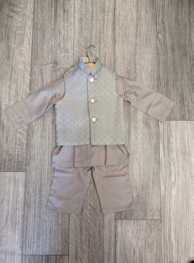 Kurta pyjama met waistcoat- zilvergrijs