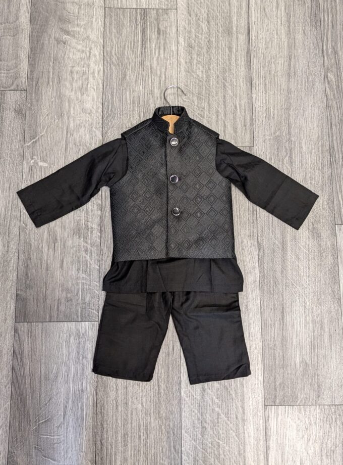 Kurta pyjama met waistcoat- zwart