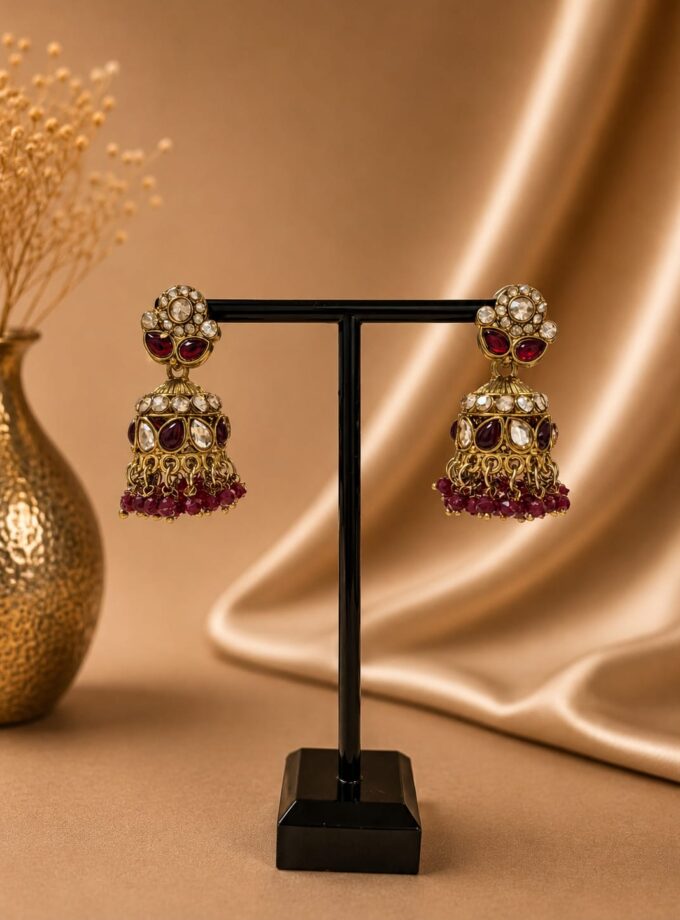 Jhumka - Bordeaux met goud 048