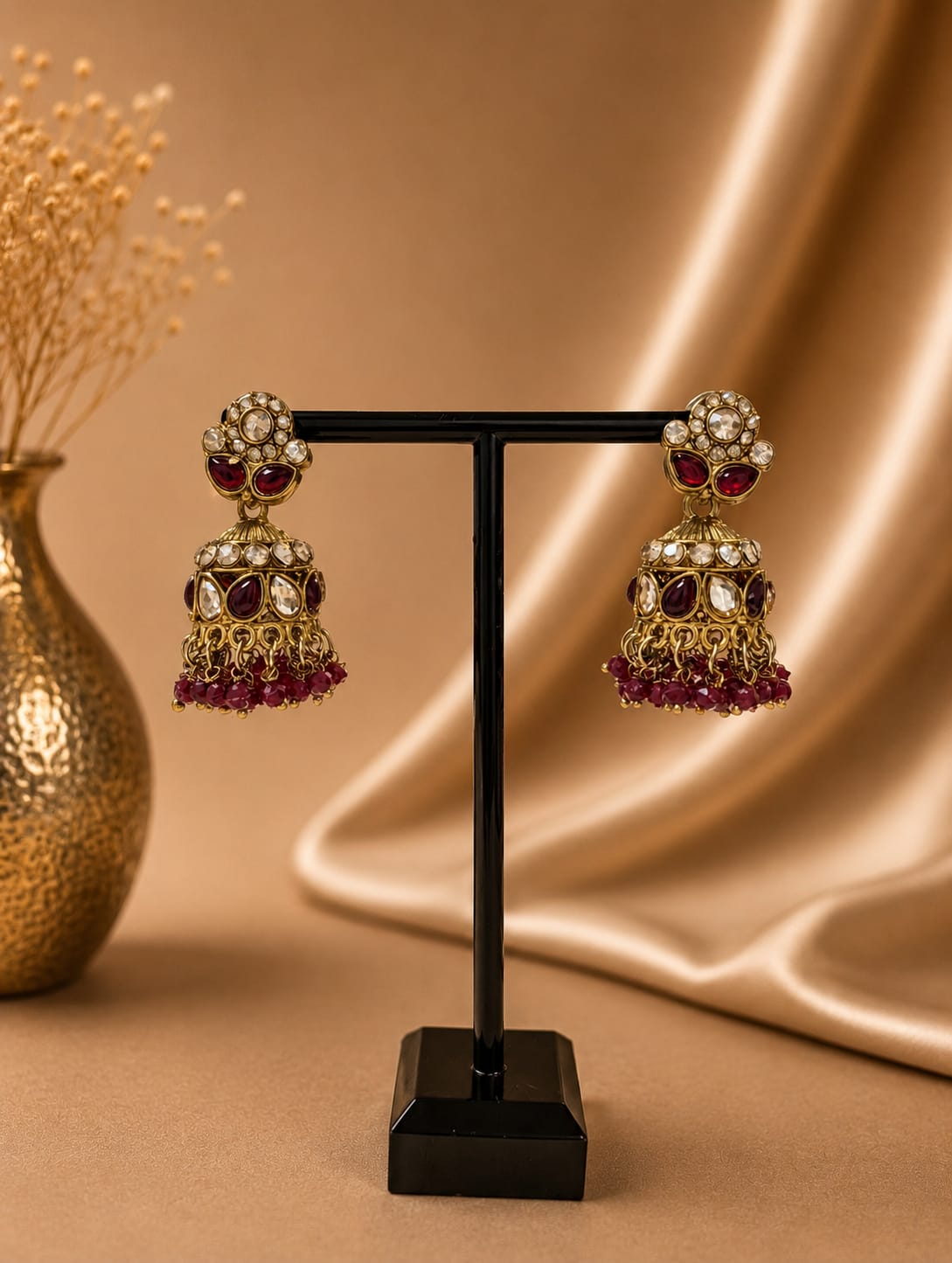 Jhumka - Bordeaux met goud 048