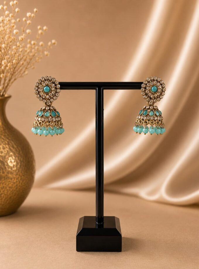 Jhumka - Goud met turquoise 039