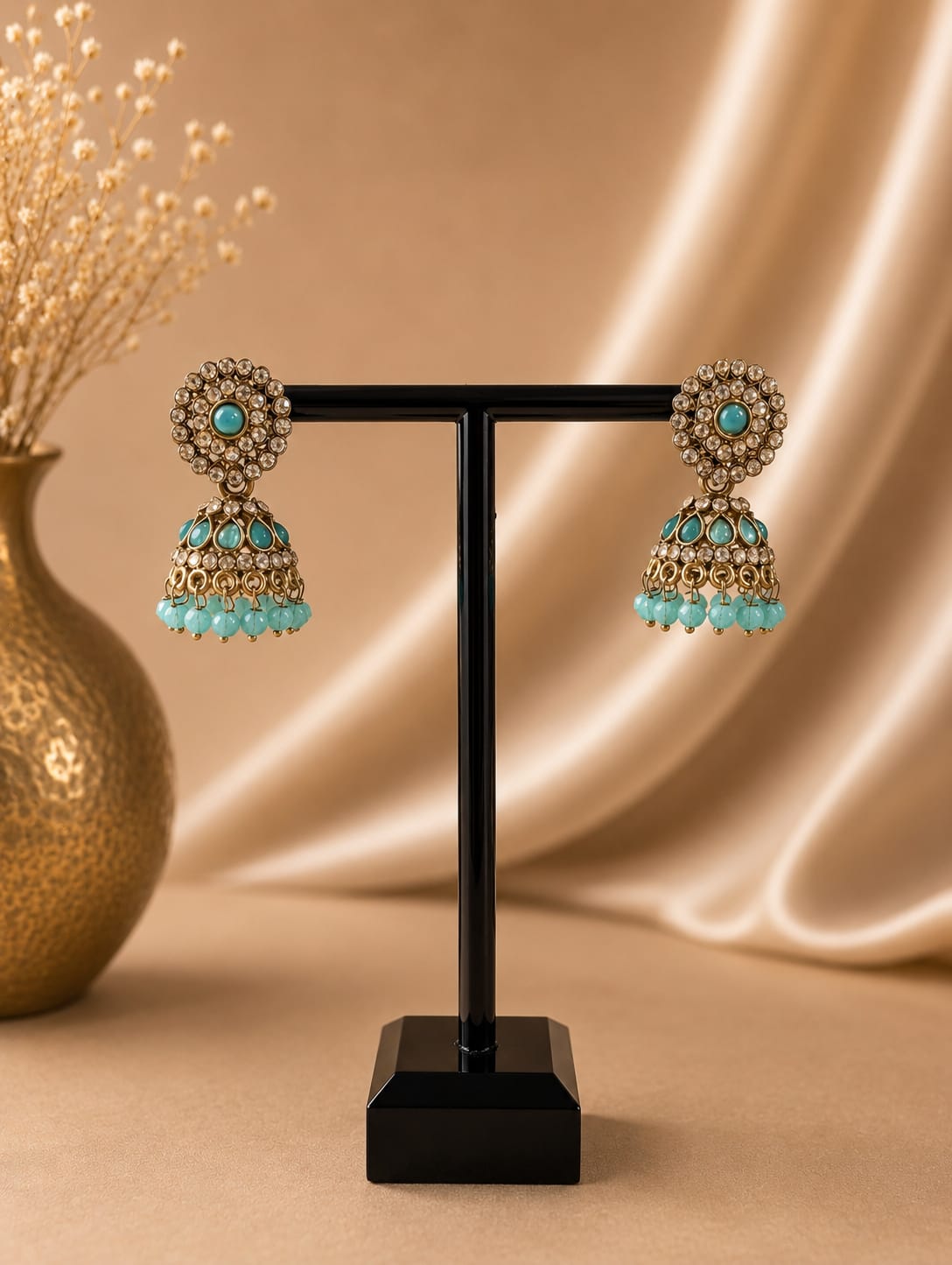 Jhumka - Goud met turquoise 039