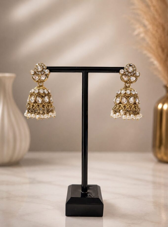 Jhumka - Goud met wit 069