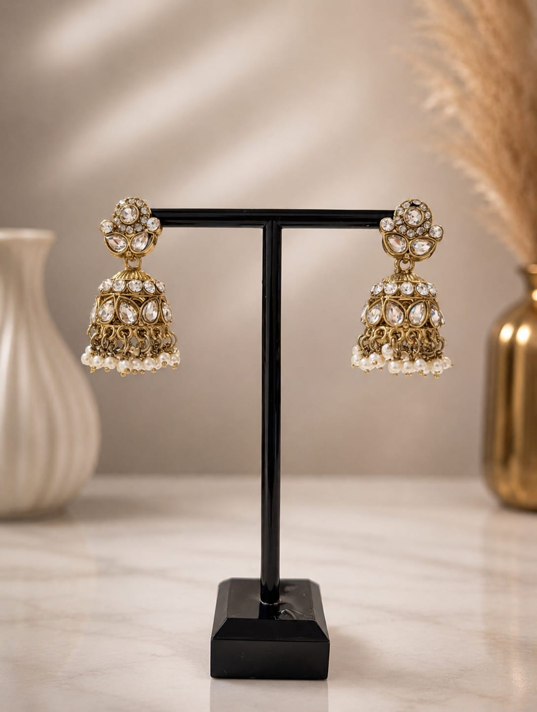Jhumka - Goud met wit 069