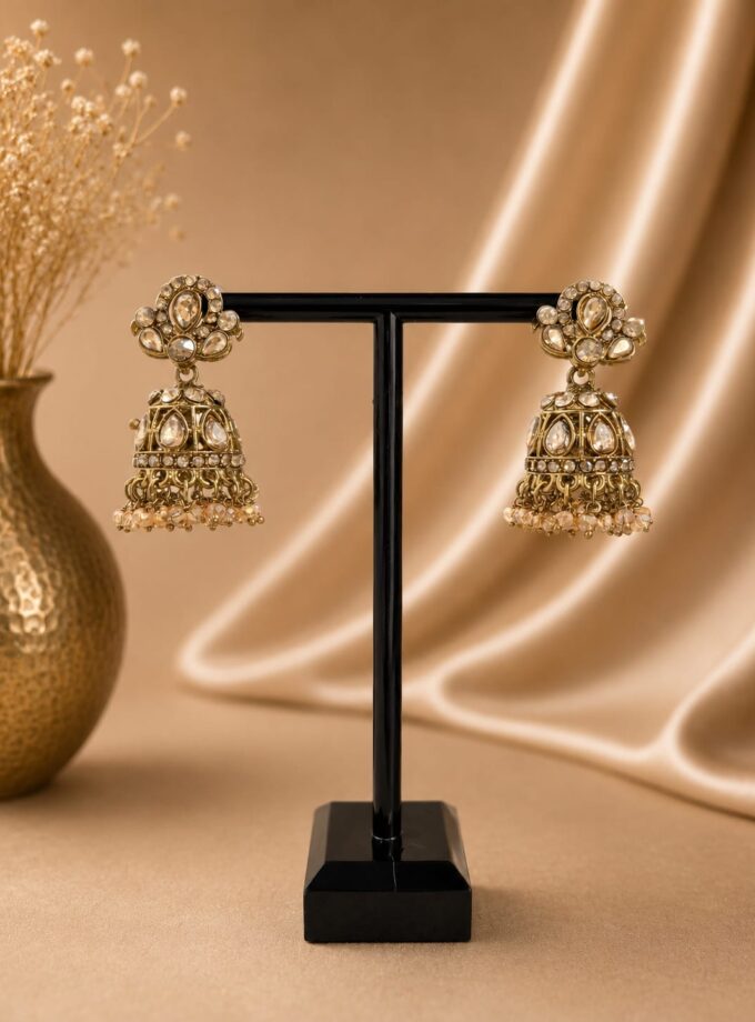 Jhumka - Goud met champagnekleur 040
