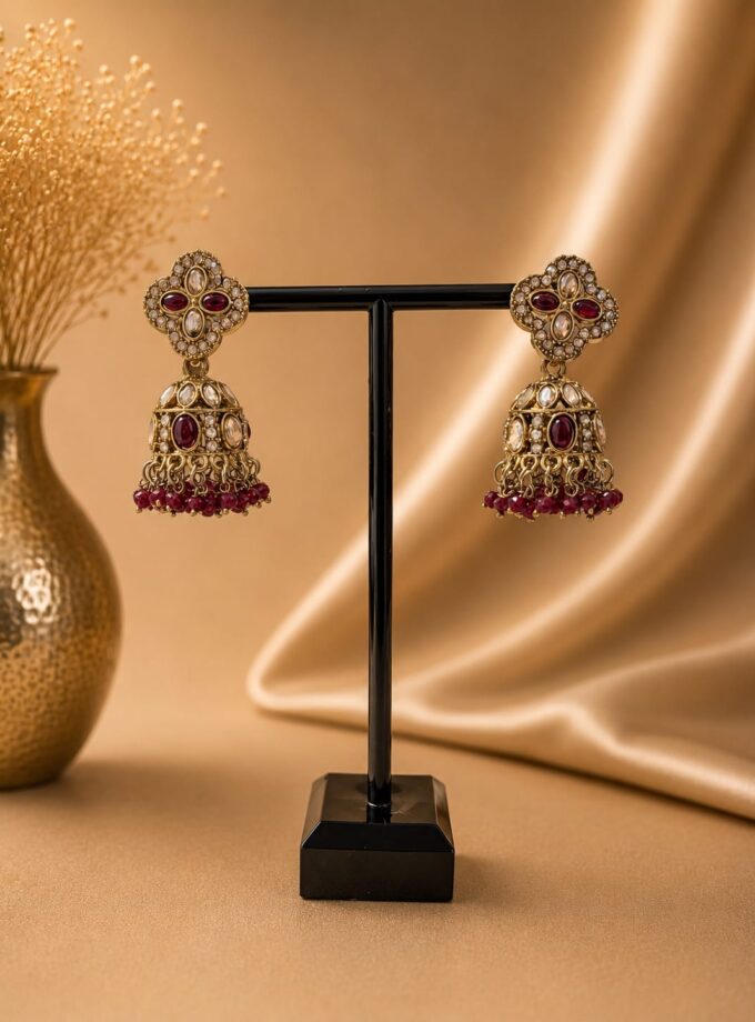 Jhumka - Bordeaux met goud 047
