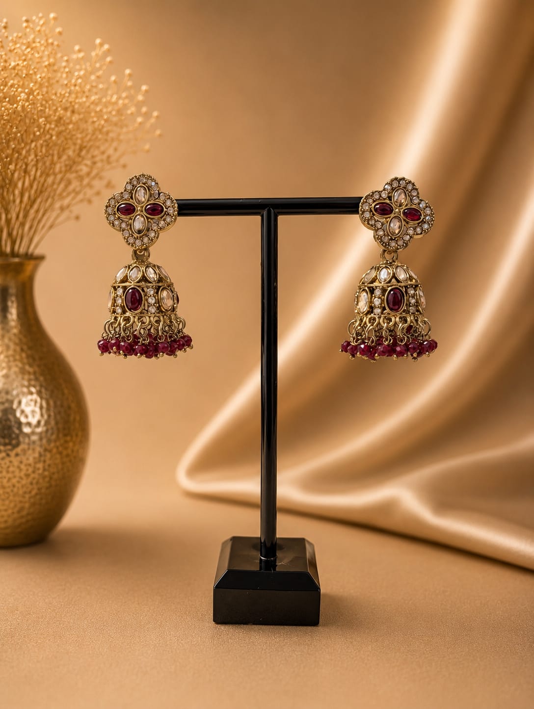 Jhumka - Bordeaux met goud 047