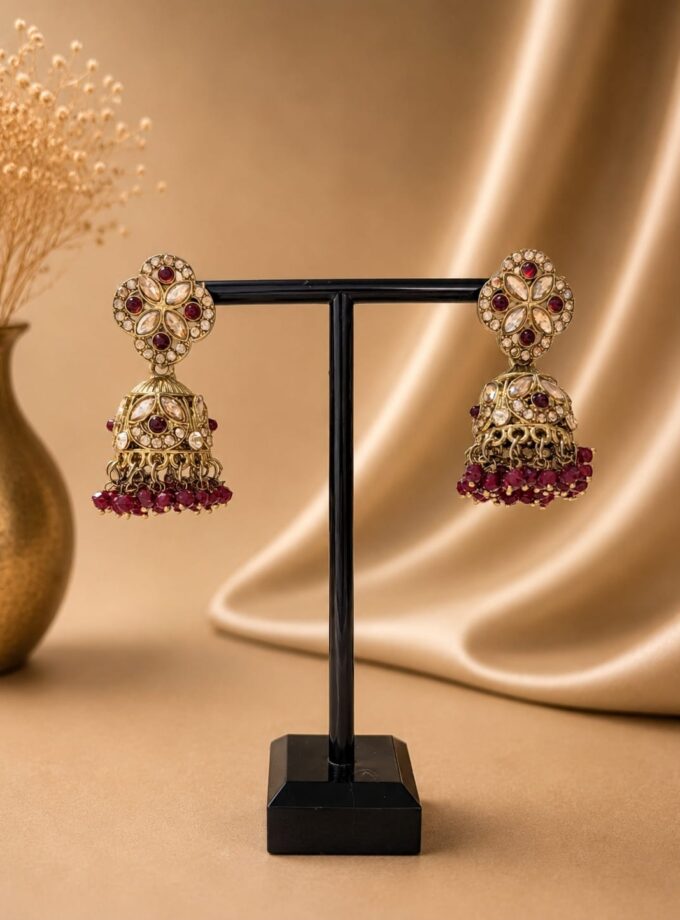 Jhumka - Bordeaux met goud 046