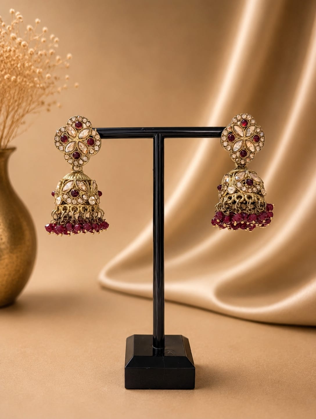 Jhumka - Bordeaux met goud 046
