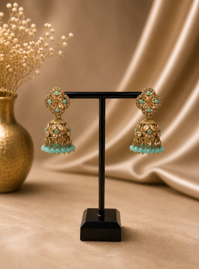 Jhumka - Goud met turquoise 035