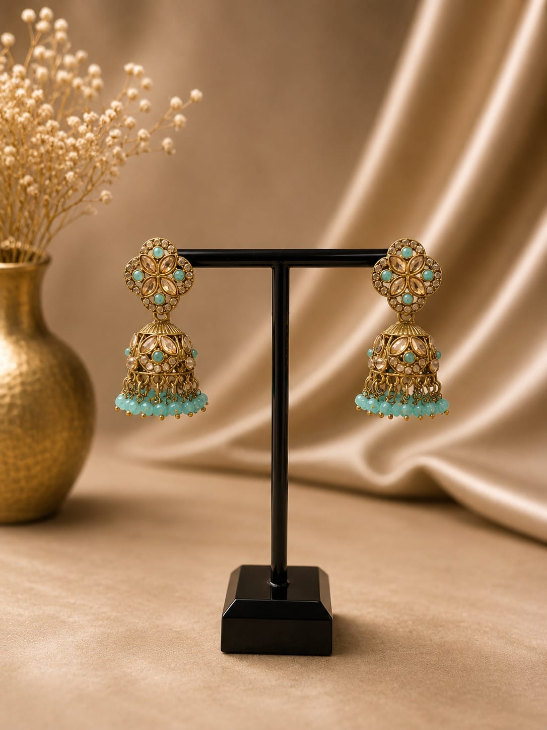 Jhumka - Goud met turquoise 035