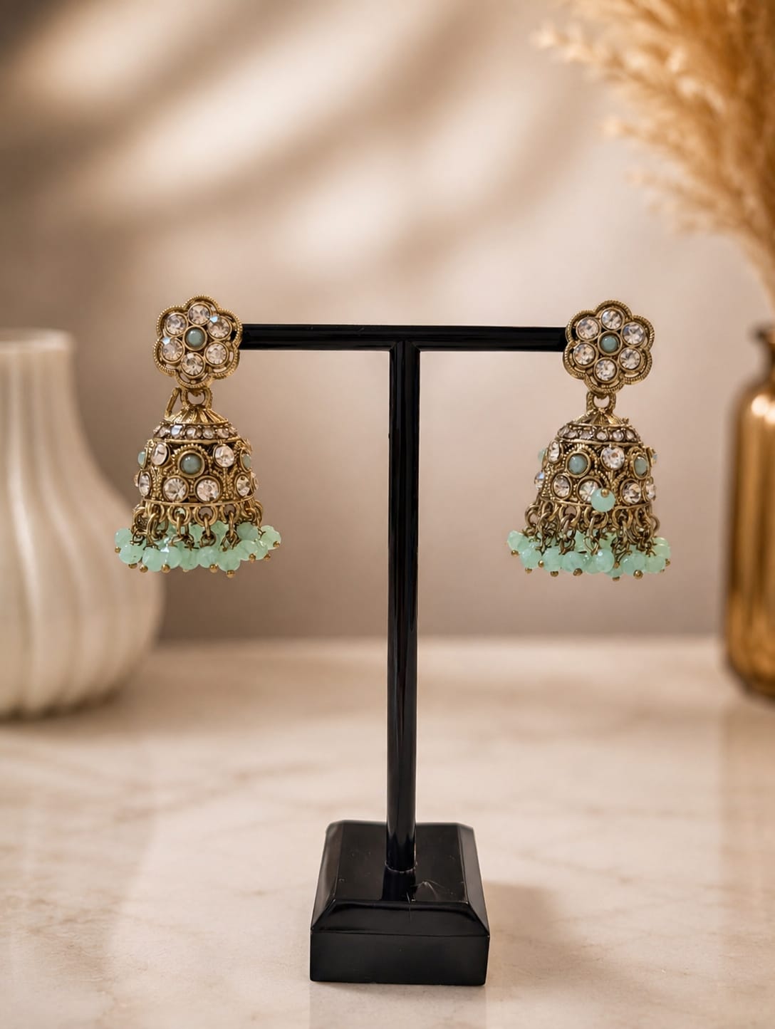 Jhumka - Mintgroen met goud 066