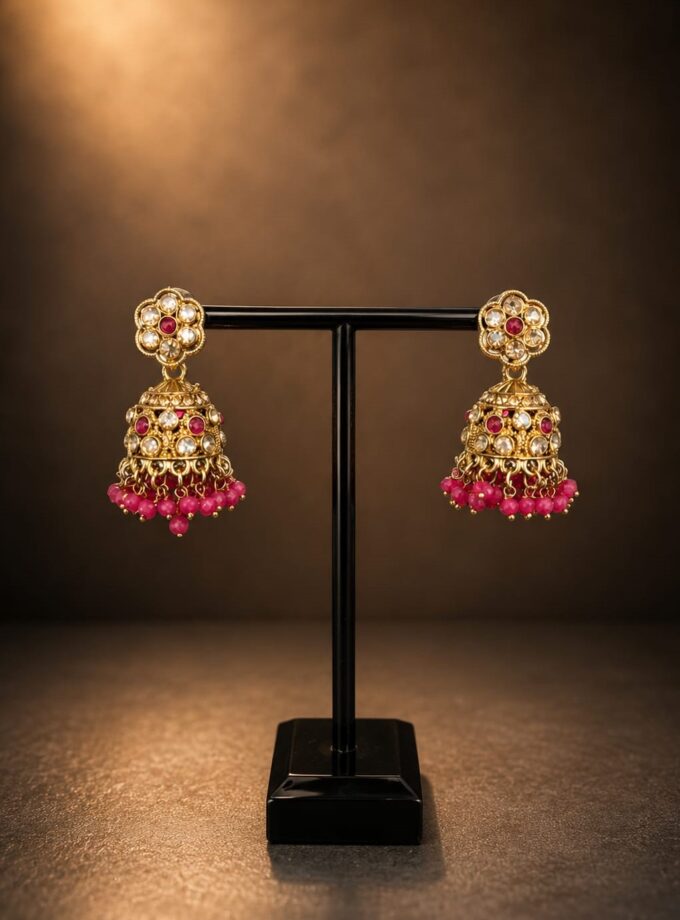Jhumka - Goud met fuchsia 020