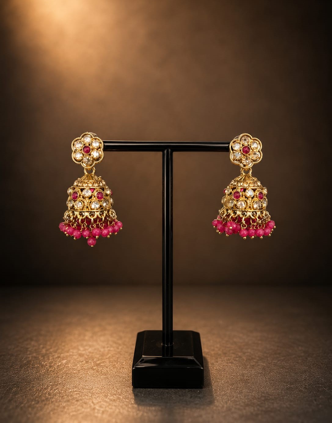 Jhumka - Goud met fuchsia 020