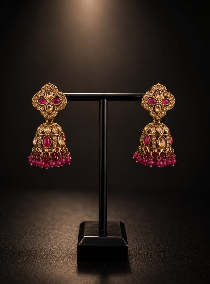 Jhumka - Goud met fuchsia 015