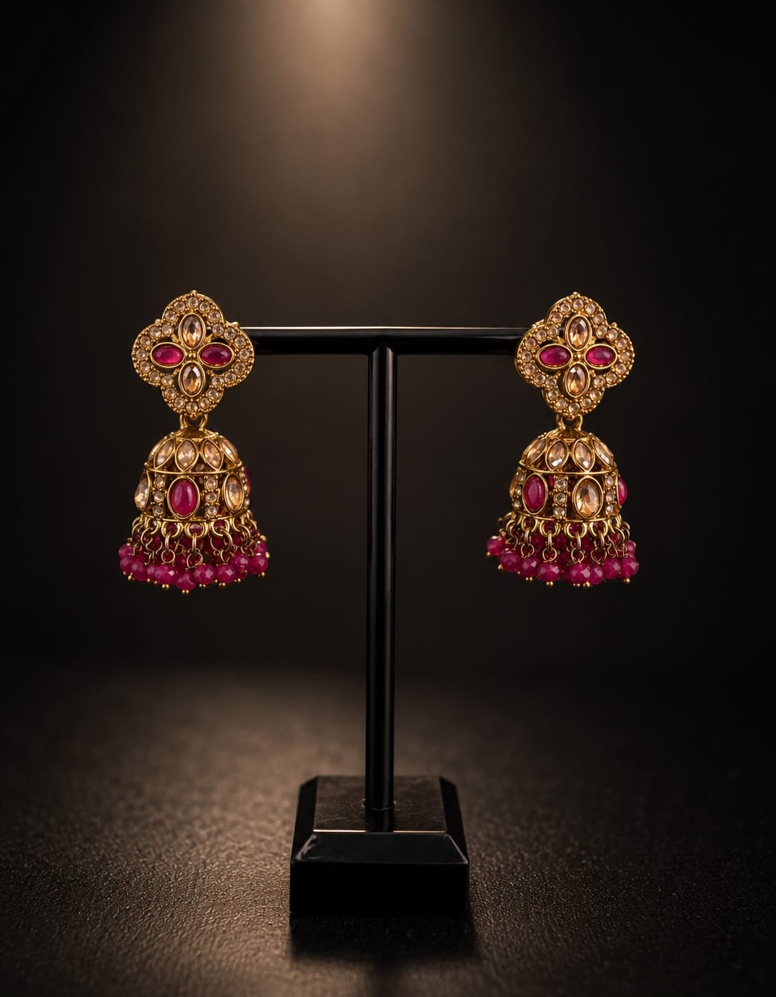 Jhumka - Goud met fuchsia 015