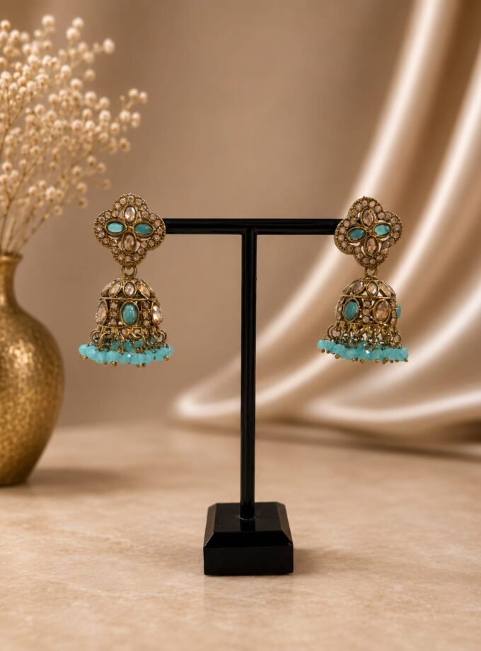 Jhumka - Goud met turquoise 034