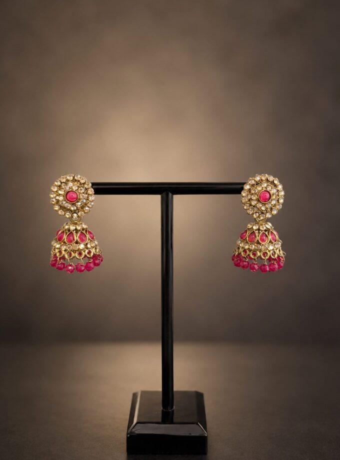 Jhumka - Goud met fuchsia 021