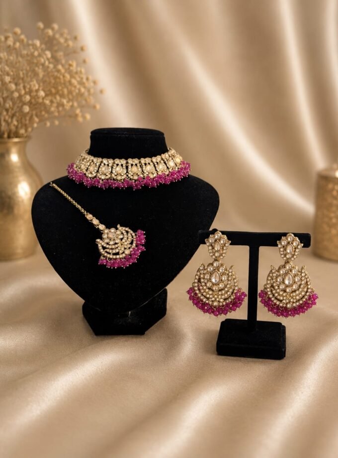 Sieradenset 2044- Goud met fuchsia
