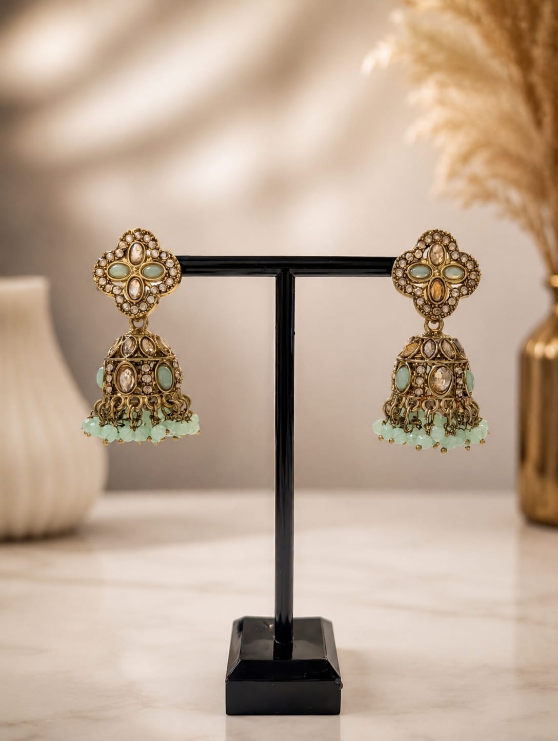 Jhumka - Mintgroen met goud 065
