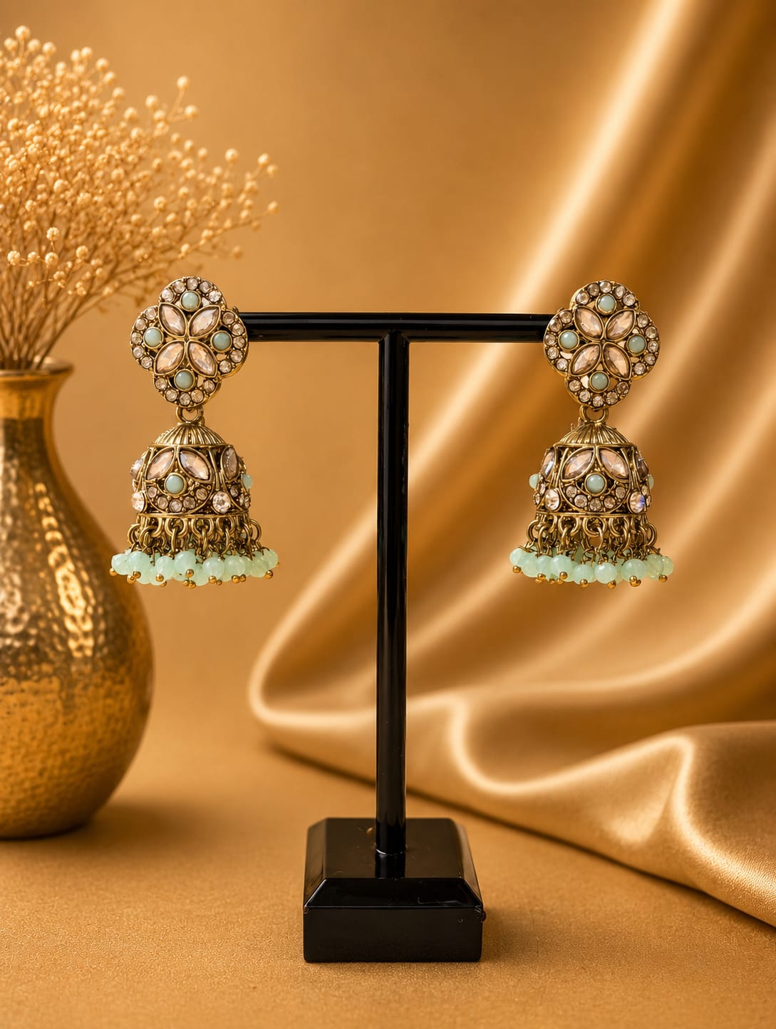 Jhumka - Mintgroen met goud 062