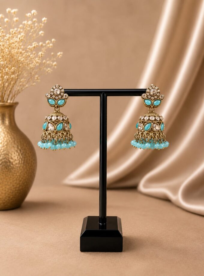 Jhumka - Goud met turquoise 037