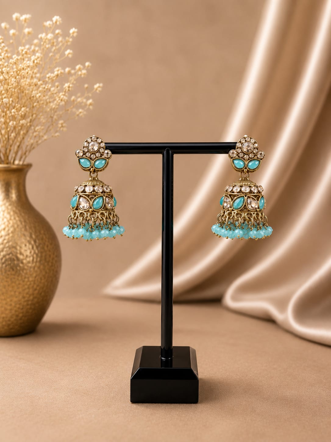 Jhumka - Goud met turquoise 037