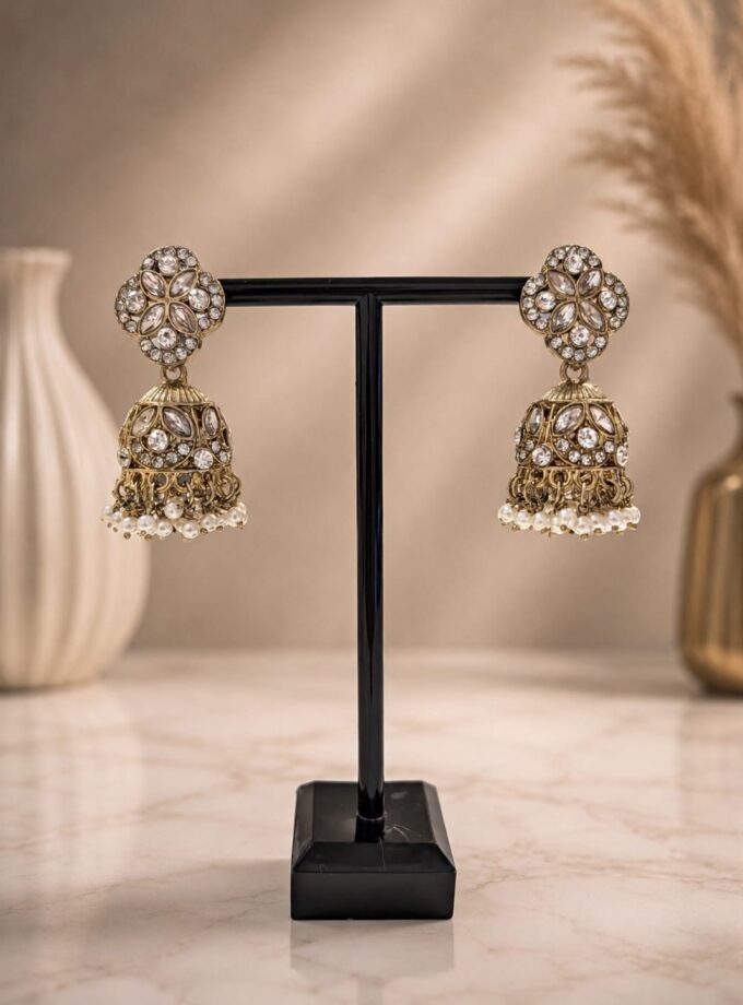 Jhumka - Goud met wit 070