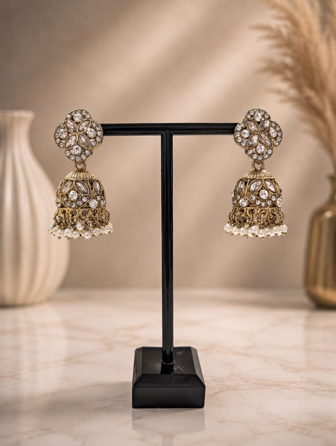 Jhumka - Goud met wit 070