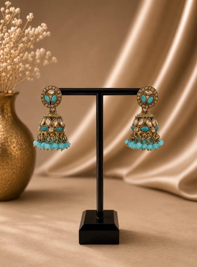 Jhumka - Goud met turquoise 036