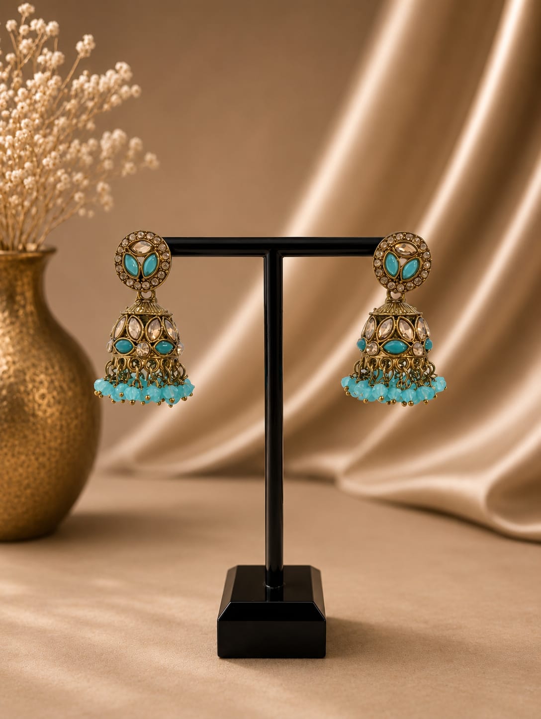 Jhumka - Goud met turquoise 036