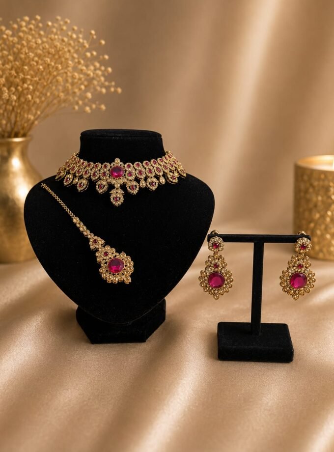 Sieradenset 2042- Goud met fuchsia