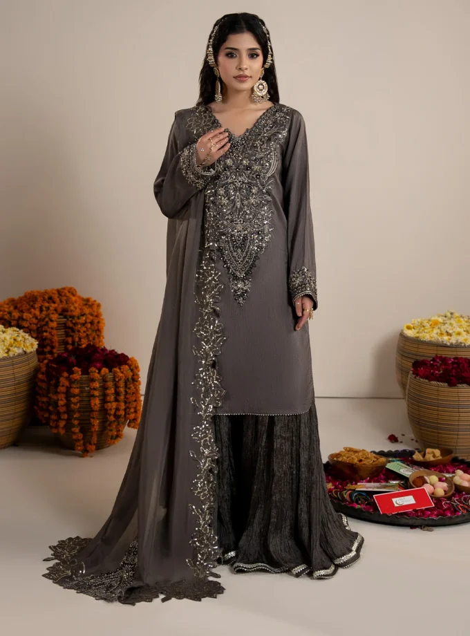 Zarqun raw silk sharara 1358- 3 delig