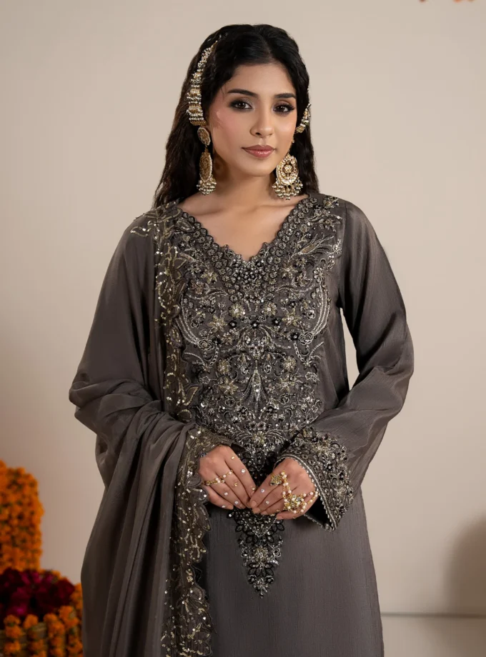 Zarqun raw silk sharara 1358- 3 delig