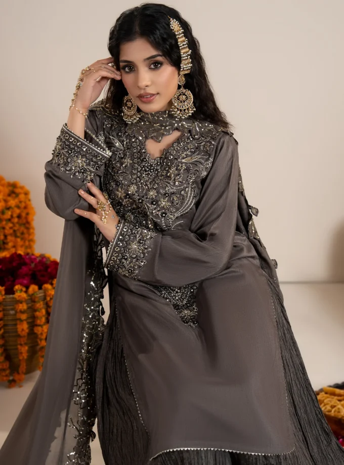 Zarqun raw silk sharara 1358- 3 delig