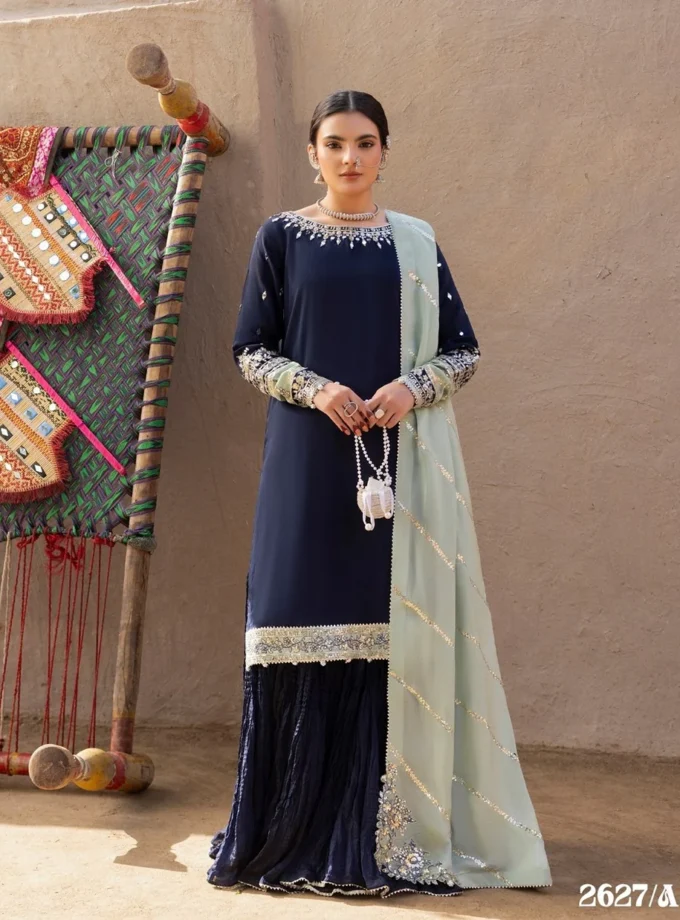 Zarqun raw silk sharara 1358- 3 delig - Medium