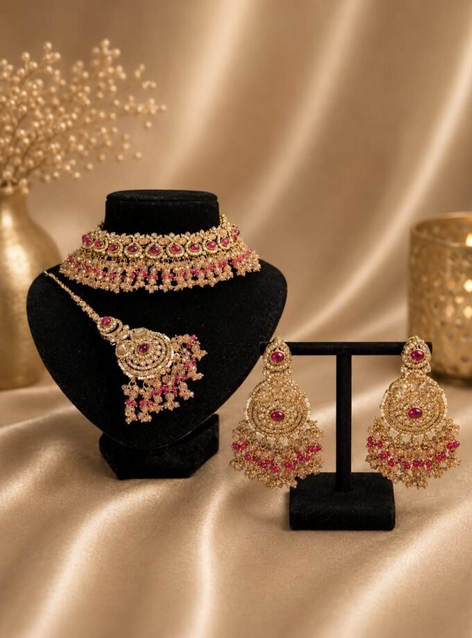 Sieradenset 2041- Goud met fuchsia