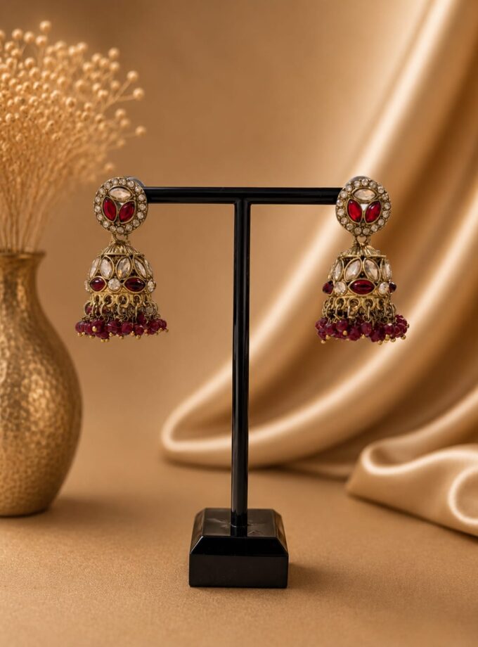 Jhumka - Bordeaux met goud 049