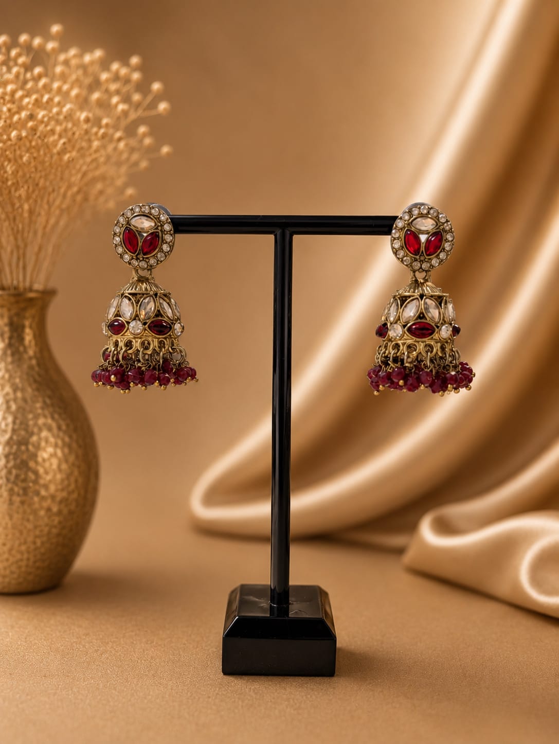 Jhumka - Bordeaux met goud 049