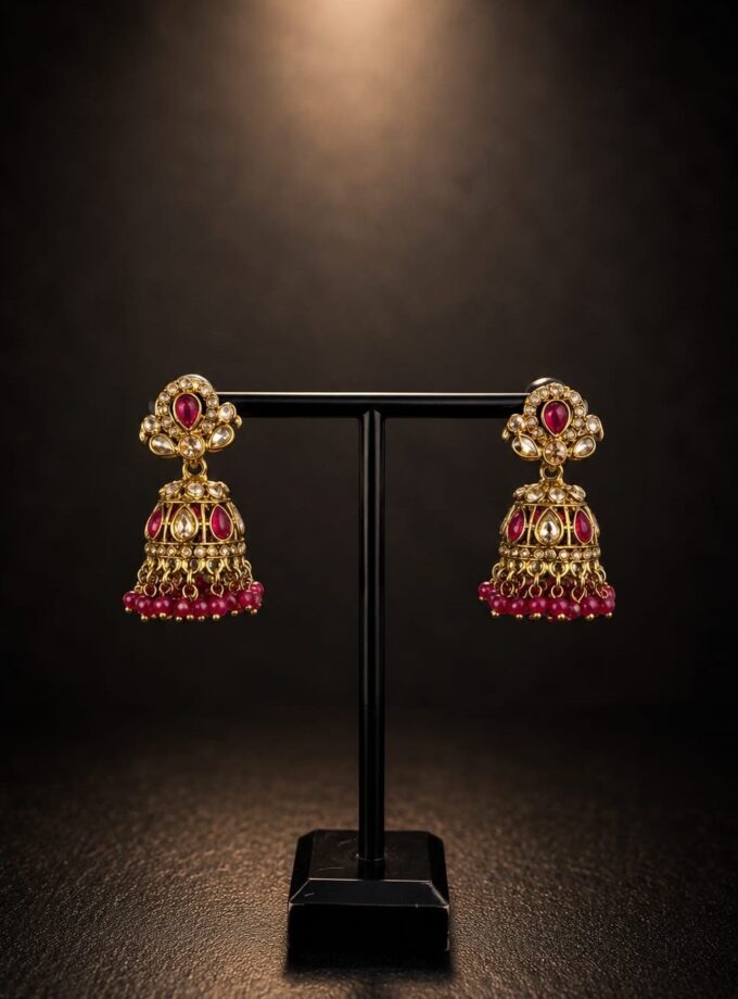 Jhumka - Goud met fuchsia 017