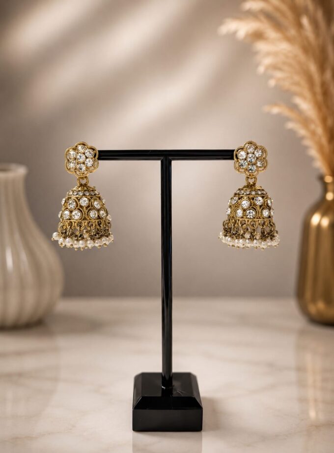 Jhumka - Goud met wit 067