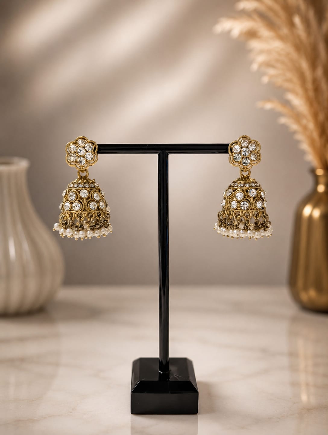 Jhumka - Goud met wit 067