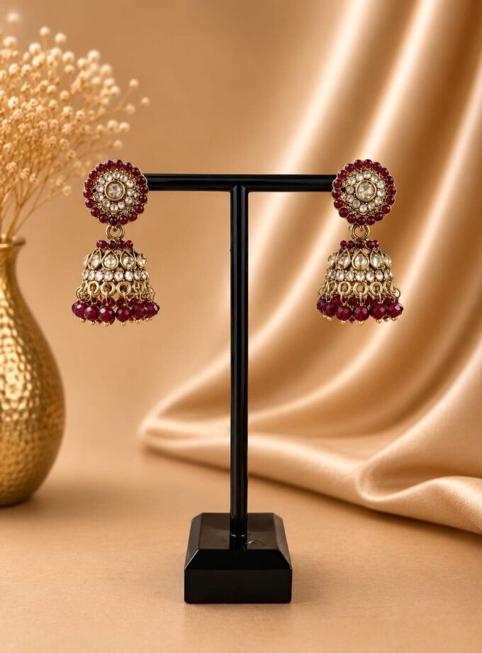 Jhumka - Bordeaux met goud 050