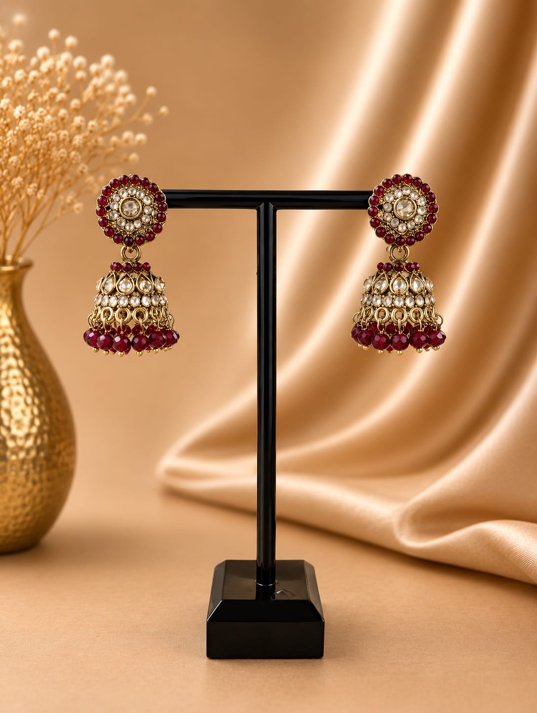 Jhumka - Bordeaux met goud 050