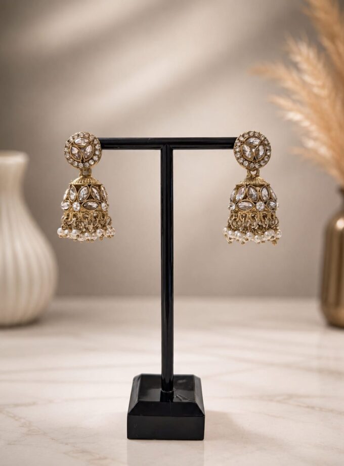 Jhumka - Goud met wit 068