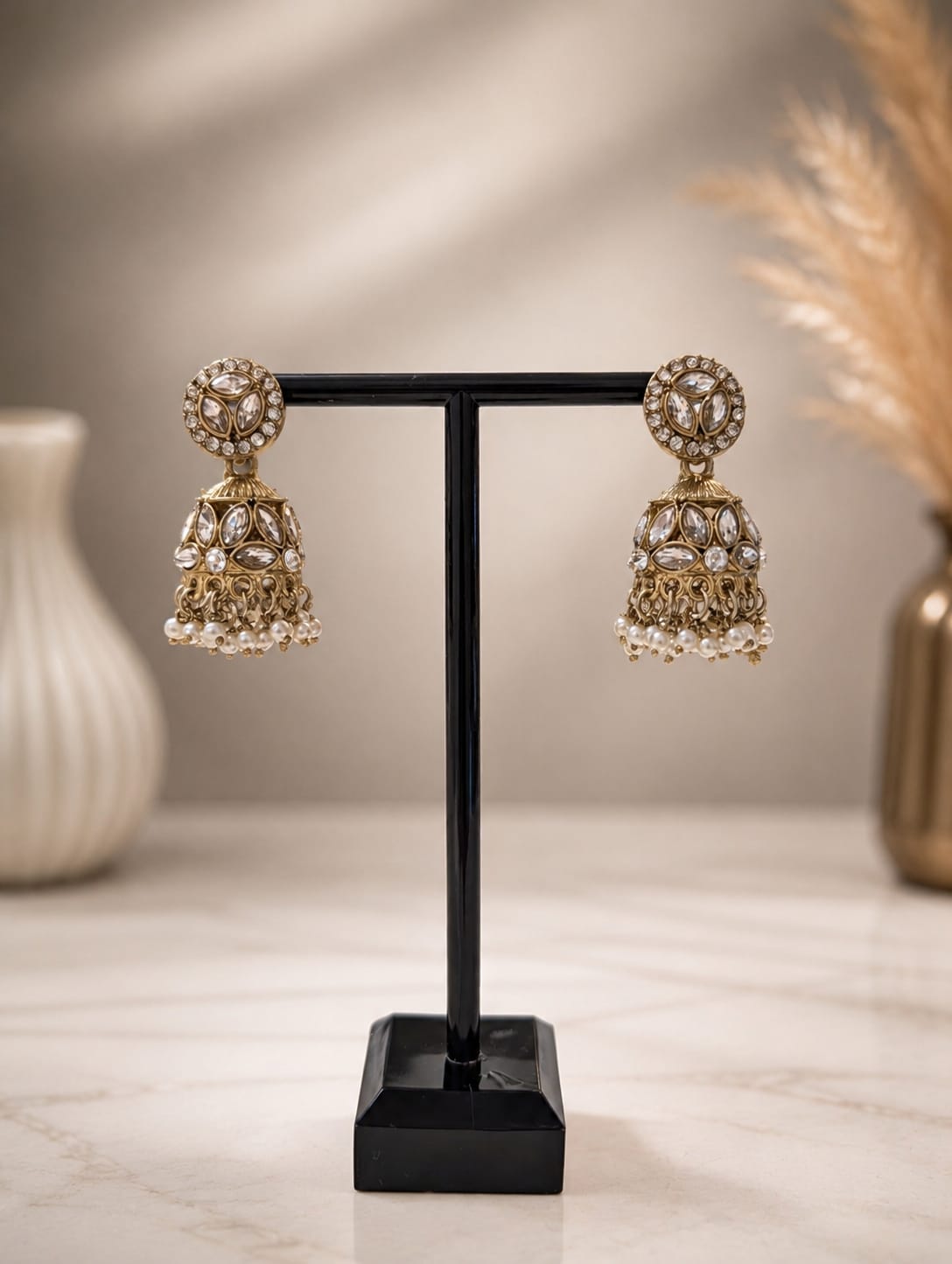 Jhumka - Goud met wit 068