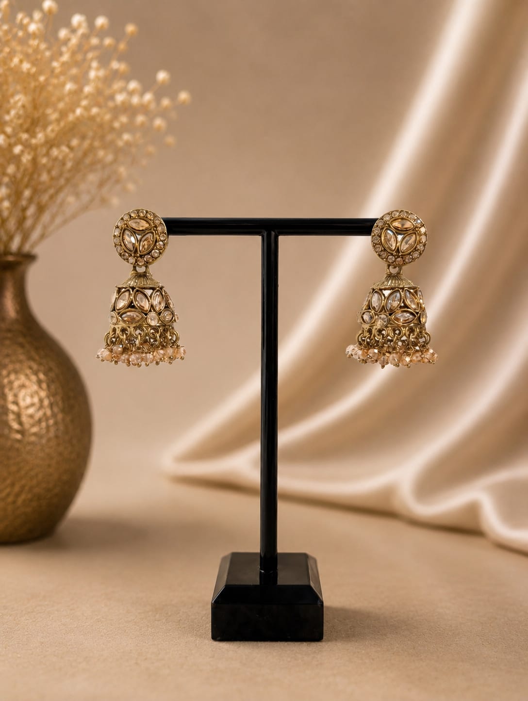 Jhumka - Goud met champagnekleur 042